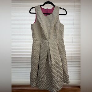 Eliza J 10P Petite Gold Jacquard Fit & Flare Dress